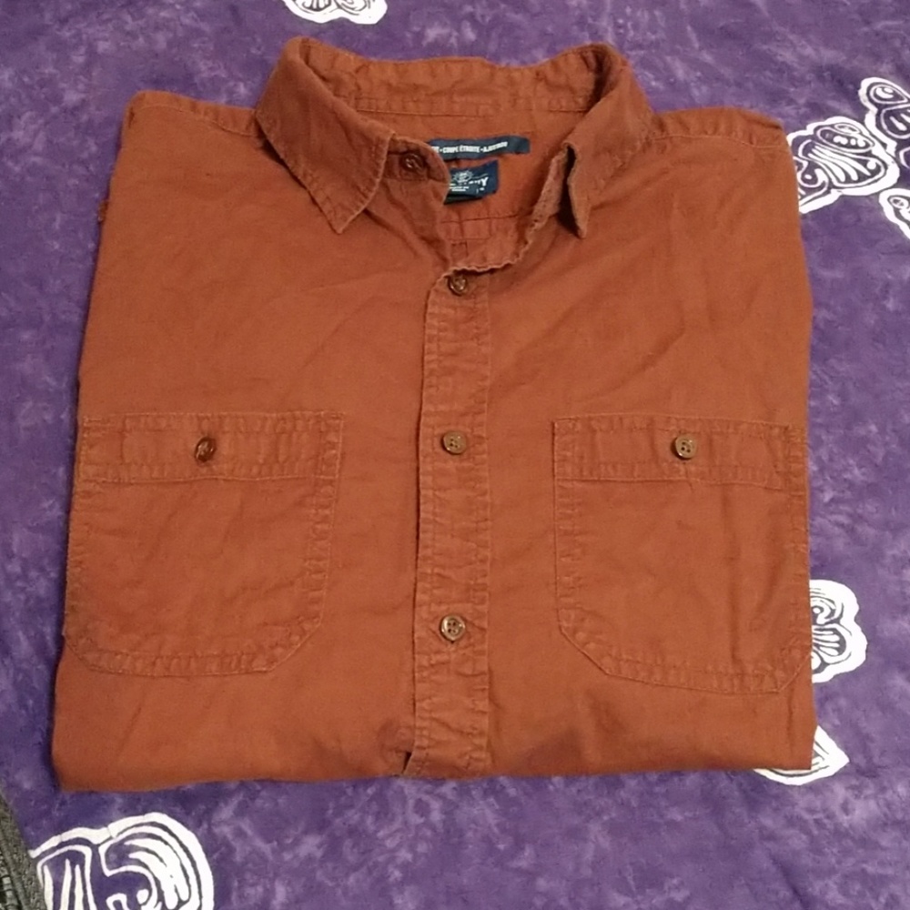 Rust cotton button up shirt.